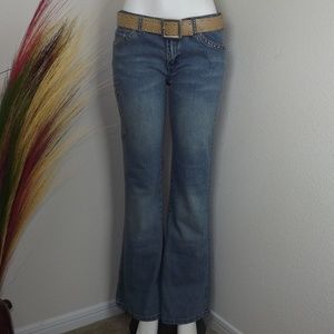 Medium Wash Blue Denim Jeans with Tan belt
